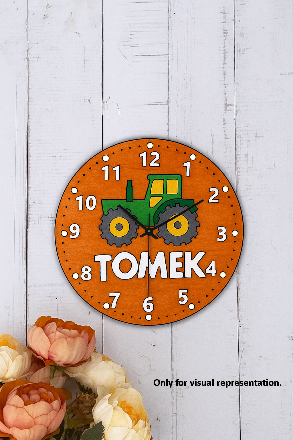 DIY MDF Tractor Wall Clock with customizable name area for kids painting