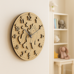Unicorn-shaped MDF DIY wall clock kit for kids’ room crafting.