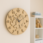 Unicorn-shaped MDF DIY wall clock kit for kids’ room crafting.