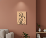 MDF DIY Abstract line art of two figures on a brown wall in a living room setting.