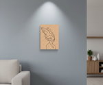 MDF DIY wall art of a woman with wings on a gray wall in a modern living room.
