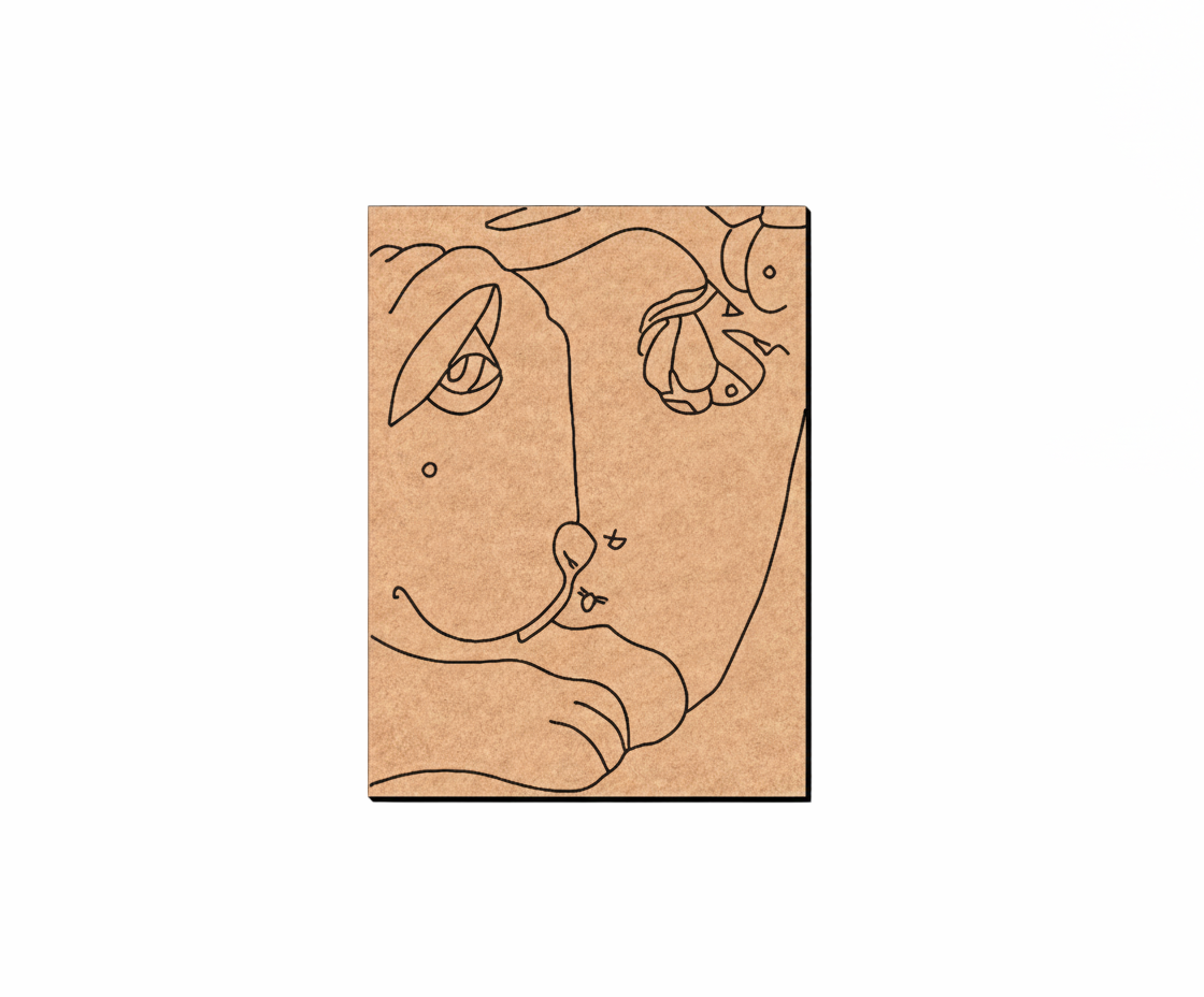 MDF DIY wall art  with line art of a face on a white background