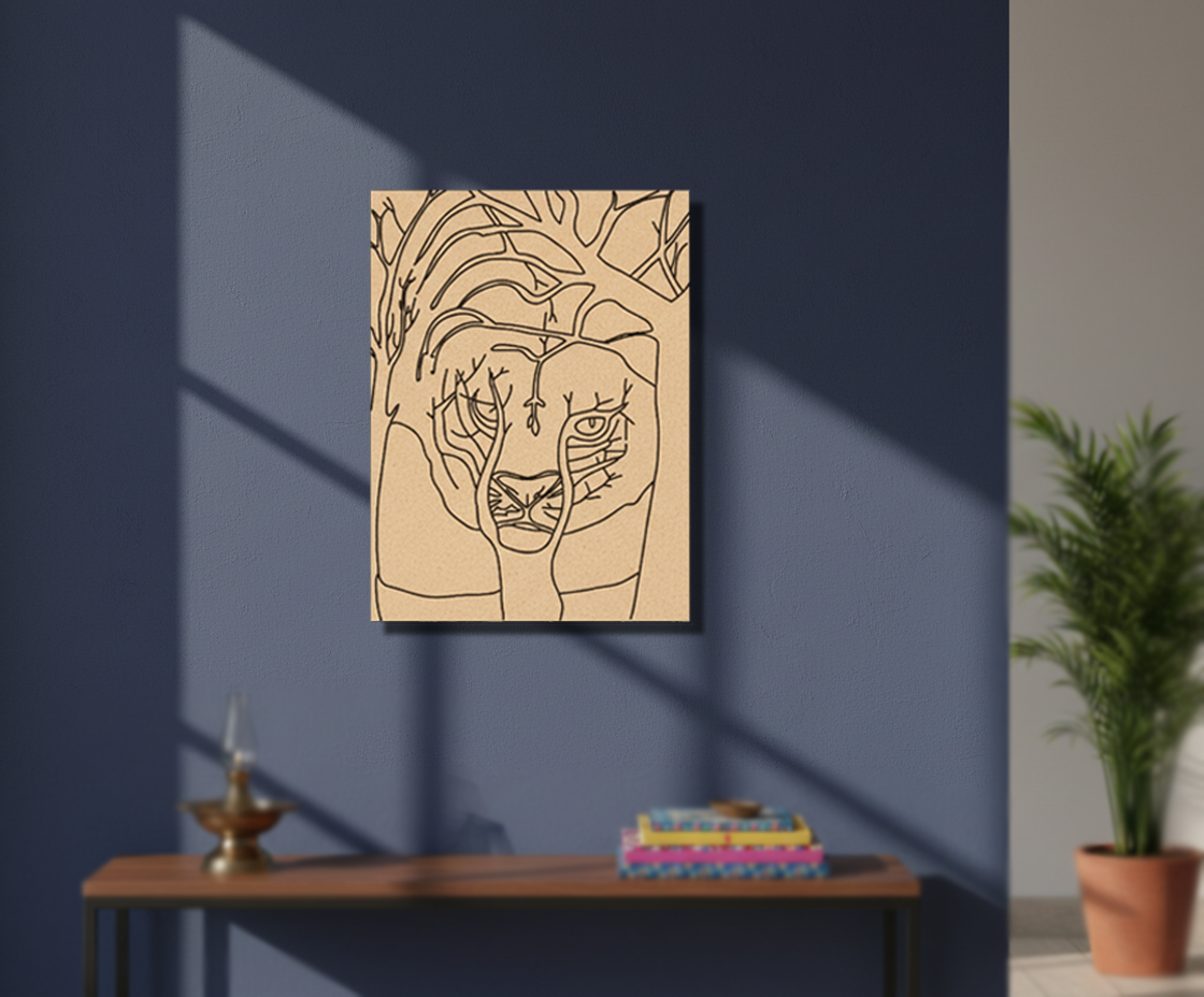 MDF DIY Abstract artwork on a wall in a room with a console table and plant