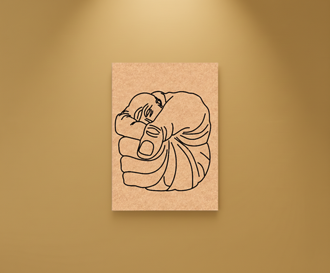 MDF DIY wall art with a black line drawing of a rose on a gold background