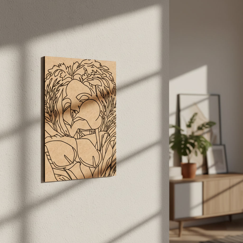 MDF DIY wall art of a lion with a minimalist interior setting