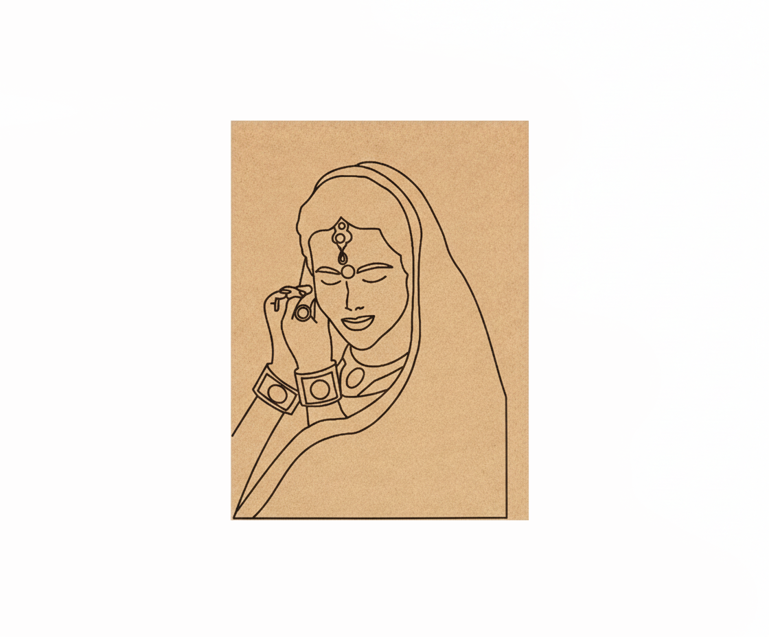 Minimalist line drawing of a woman with white background