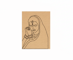 Minimalist line drawing of a woman with white background