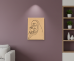Line art of a woman on a beige wall in a living room setting