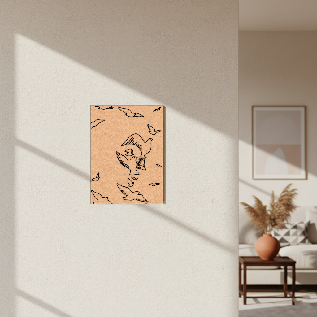 MDF DIY Canvas print with bird design on a wall in a living room