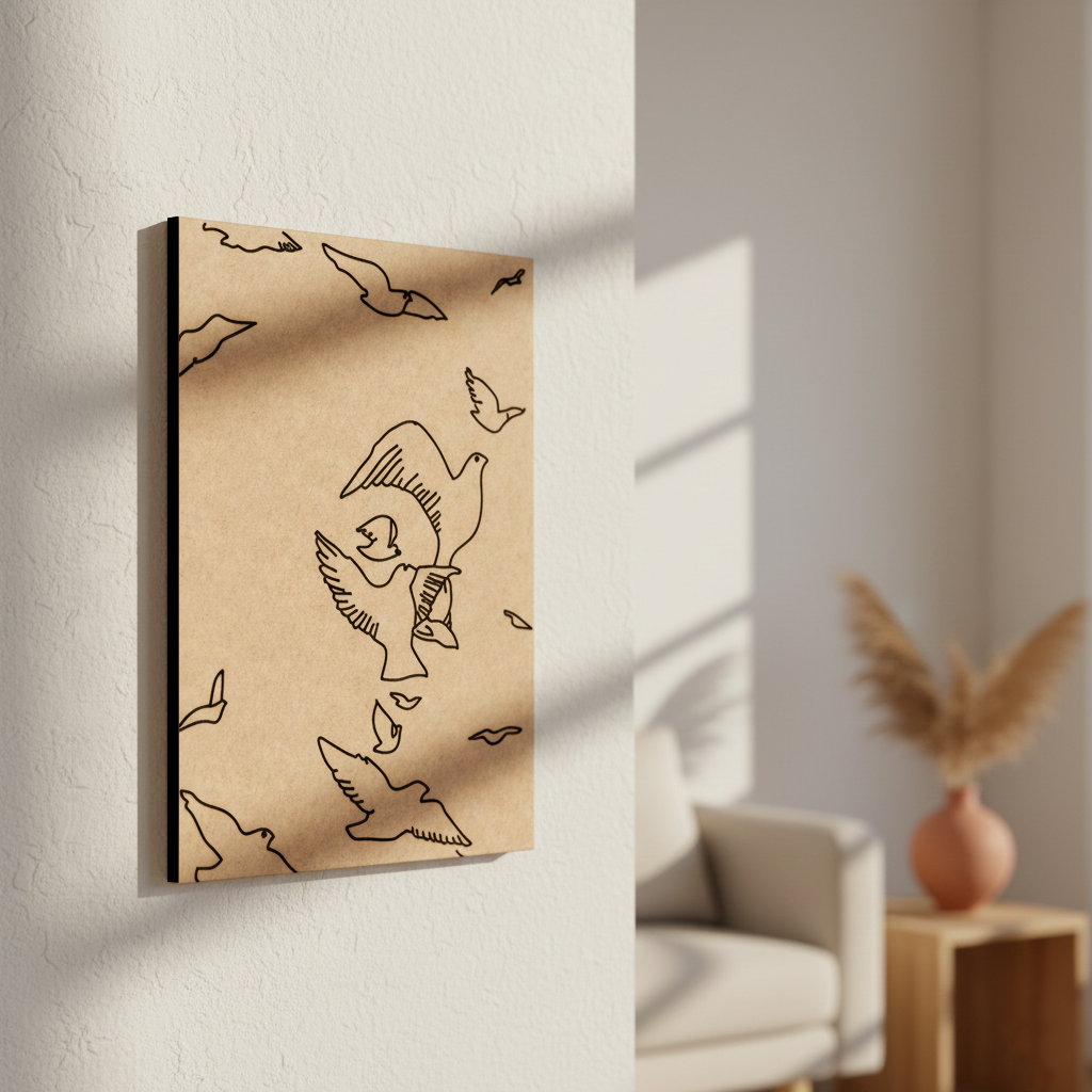 MDF DIY wall art with bird designs on a neutral background