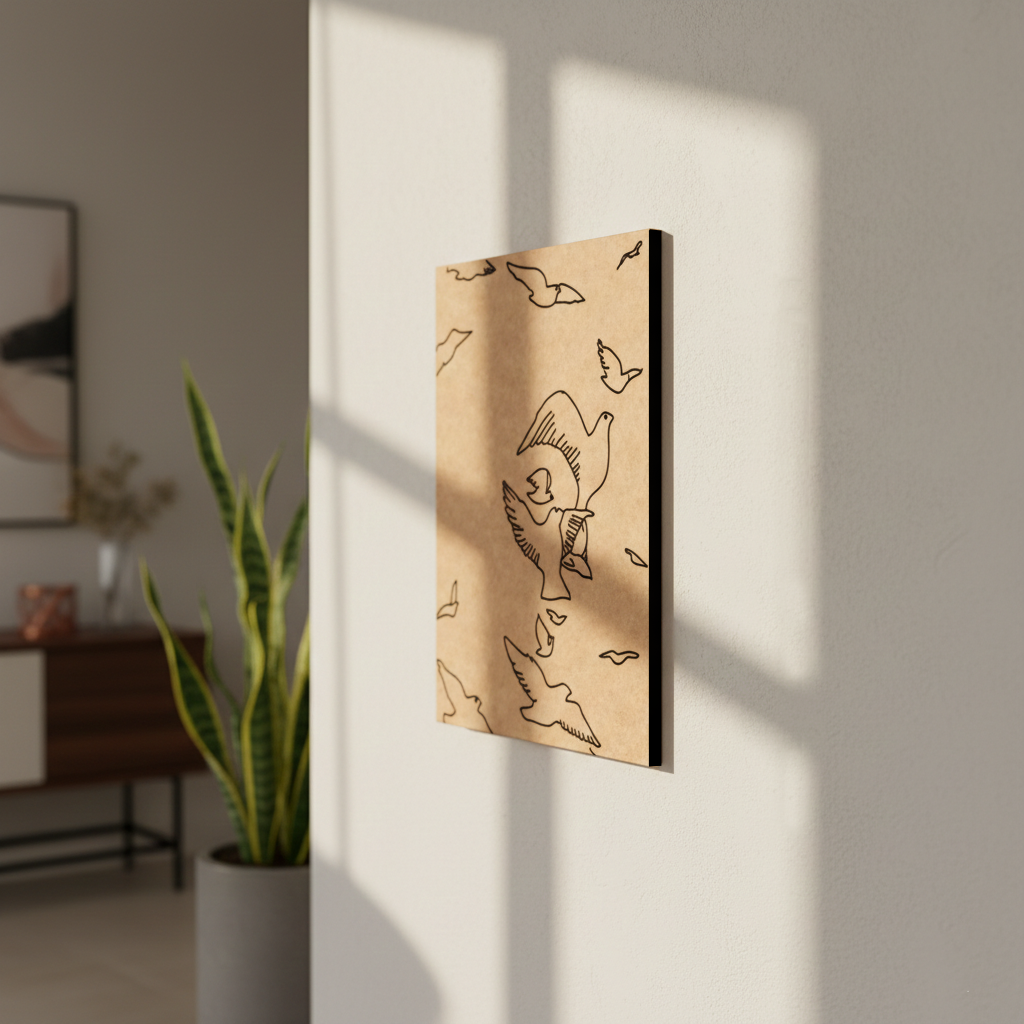 MDF DIY wall art with bird and birds designs on a neutral wall.