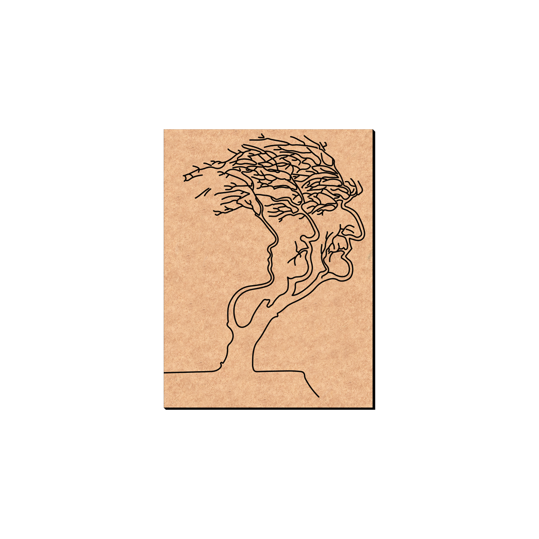 MDF DIY wall art with a line drawing of a face and tree on a white background