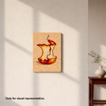MDF DIY Canvas print of a stylized apple on a wooden background, hanging on a wall.