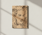 MDF DIY wall art with a stylized illustration of a face and goat on a beige background