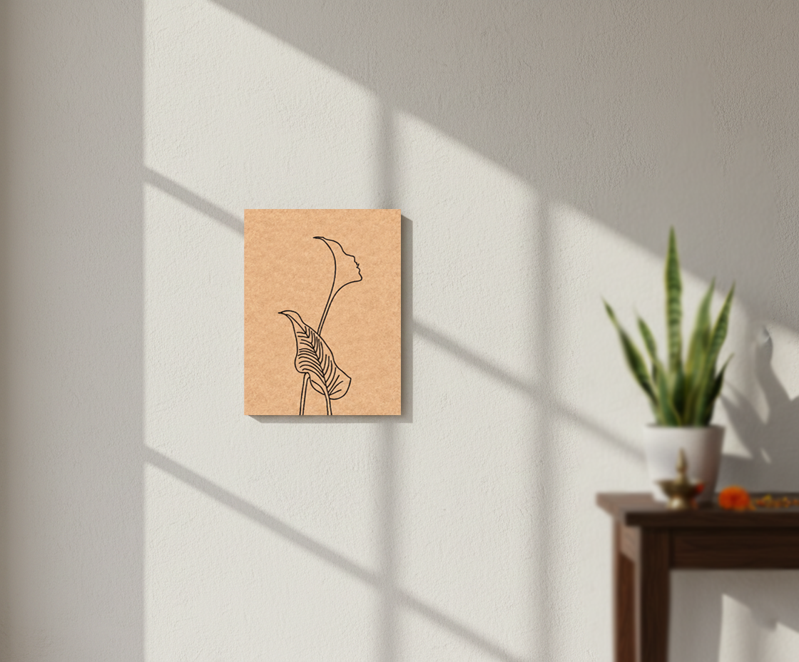 MDF DIY wall art with a minimalist floral design on a light wall.