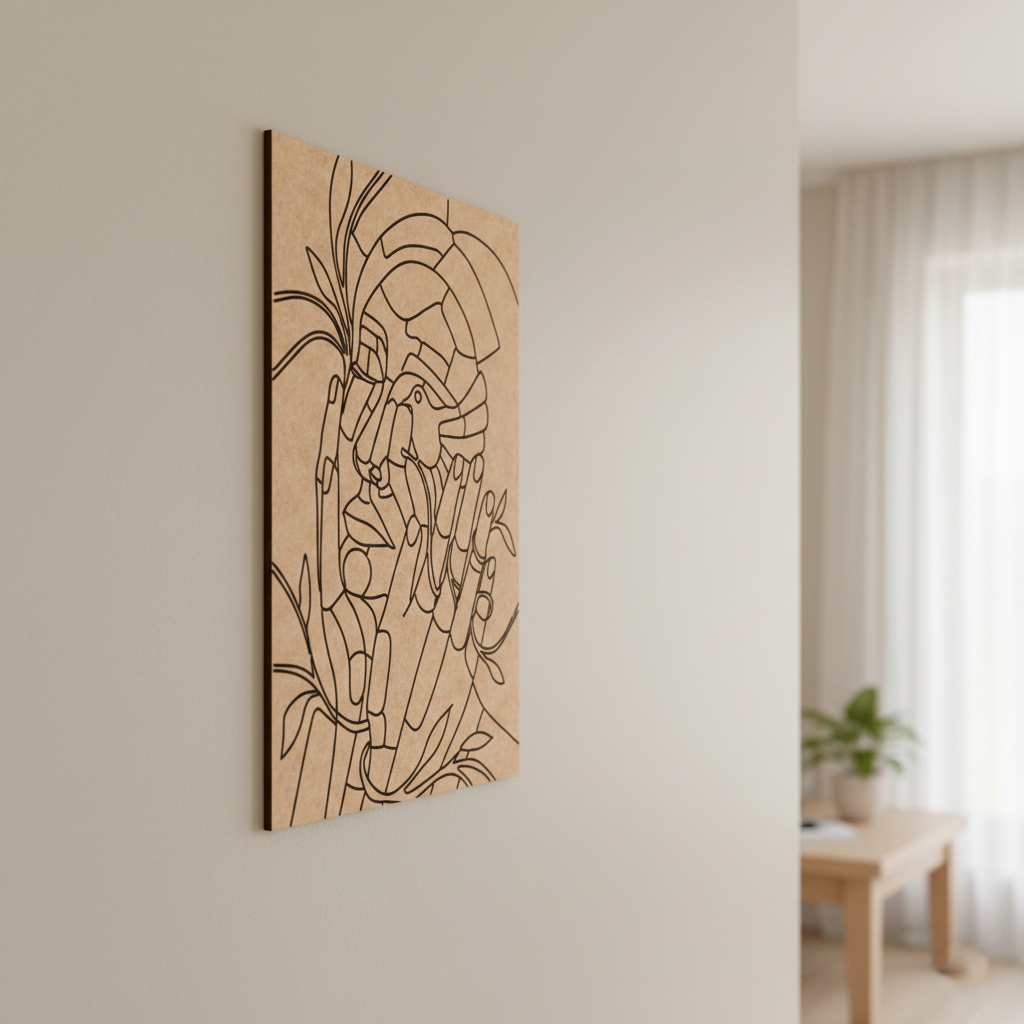 MDF DIY  wall art with abstract design on a neutral wall