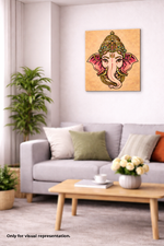  MDF DIY wall art ,Living room with a gray sofa, coffee table, and wall art of a colorful deity.