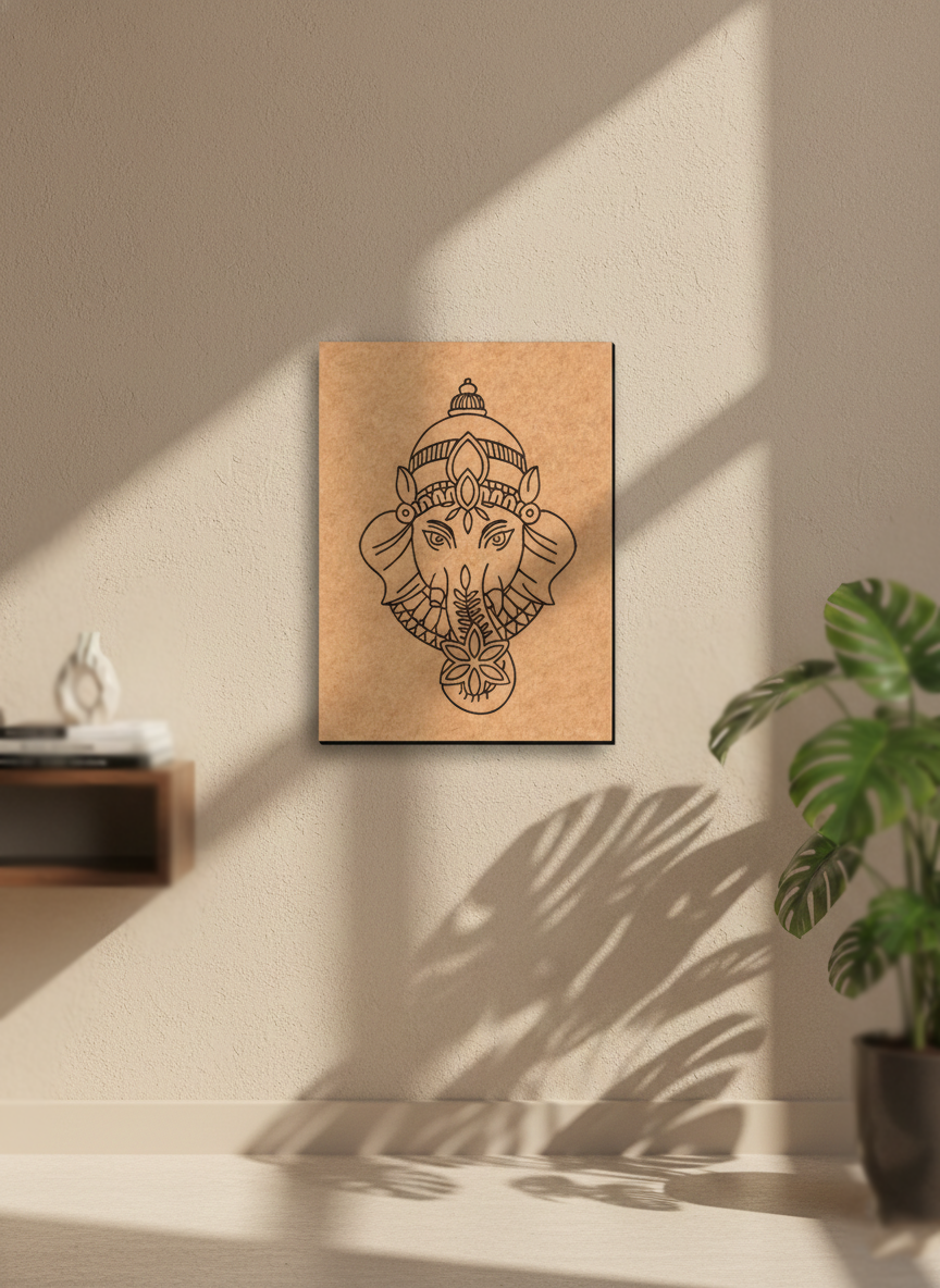  MDF DIY  wall art with a geometric design on a beige wall, casting shadows.