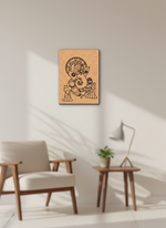 MDF DIY wall art with a face design in a minimalistic room.
