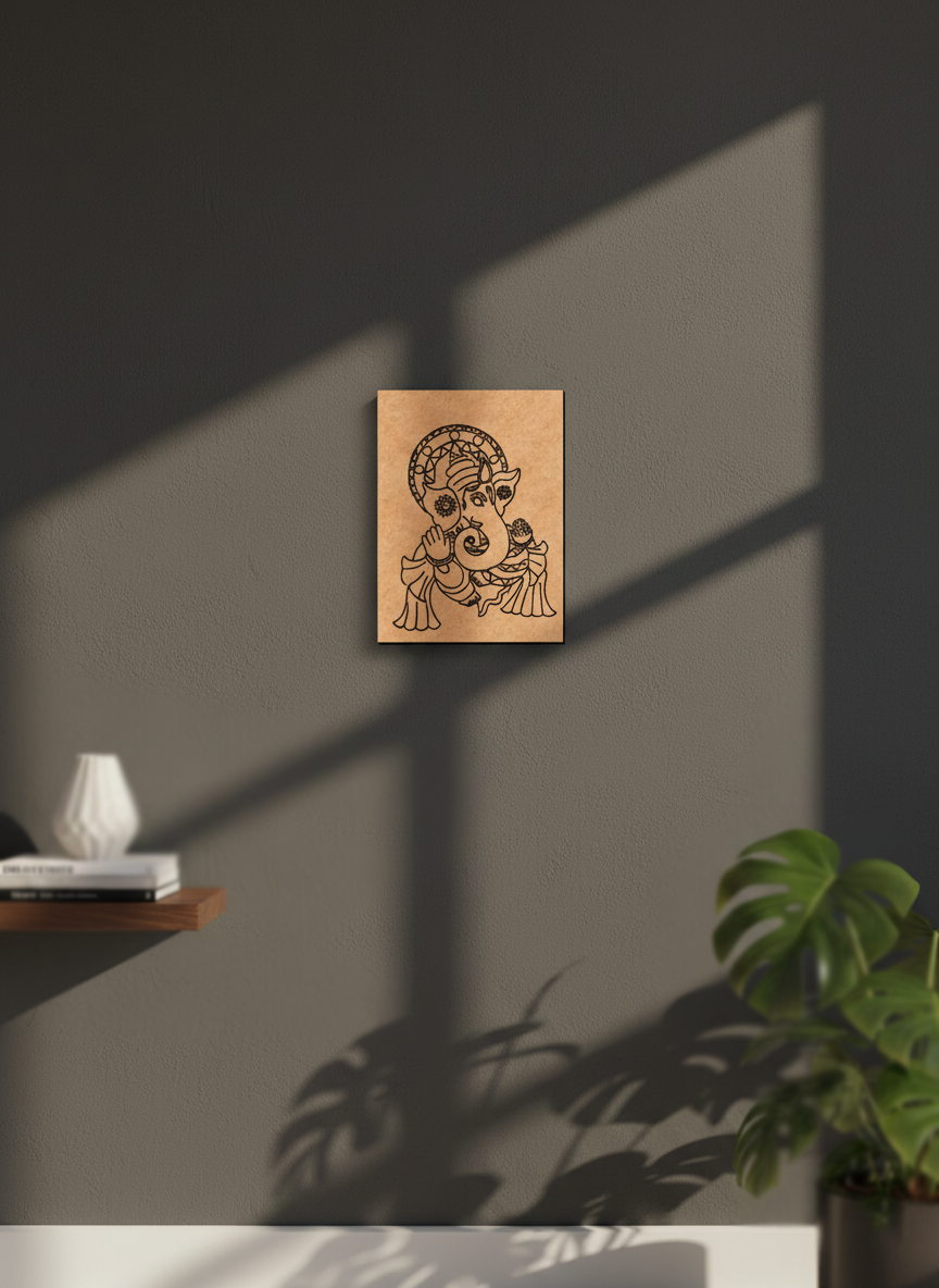 MDF DIY wall art with a design on a gray wall