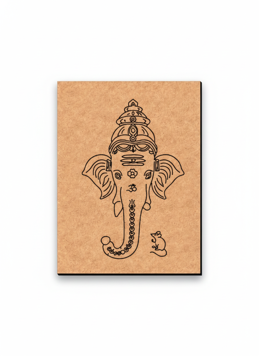 MDF DIY wall art with a black line drawing of an elephant head on a white background