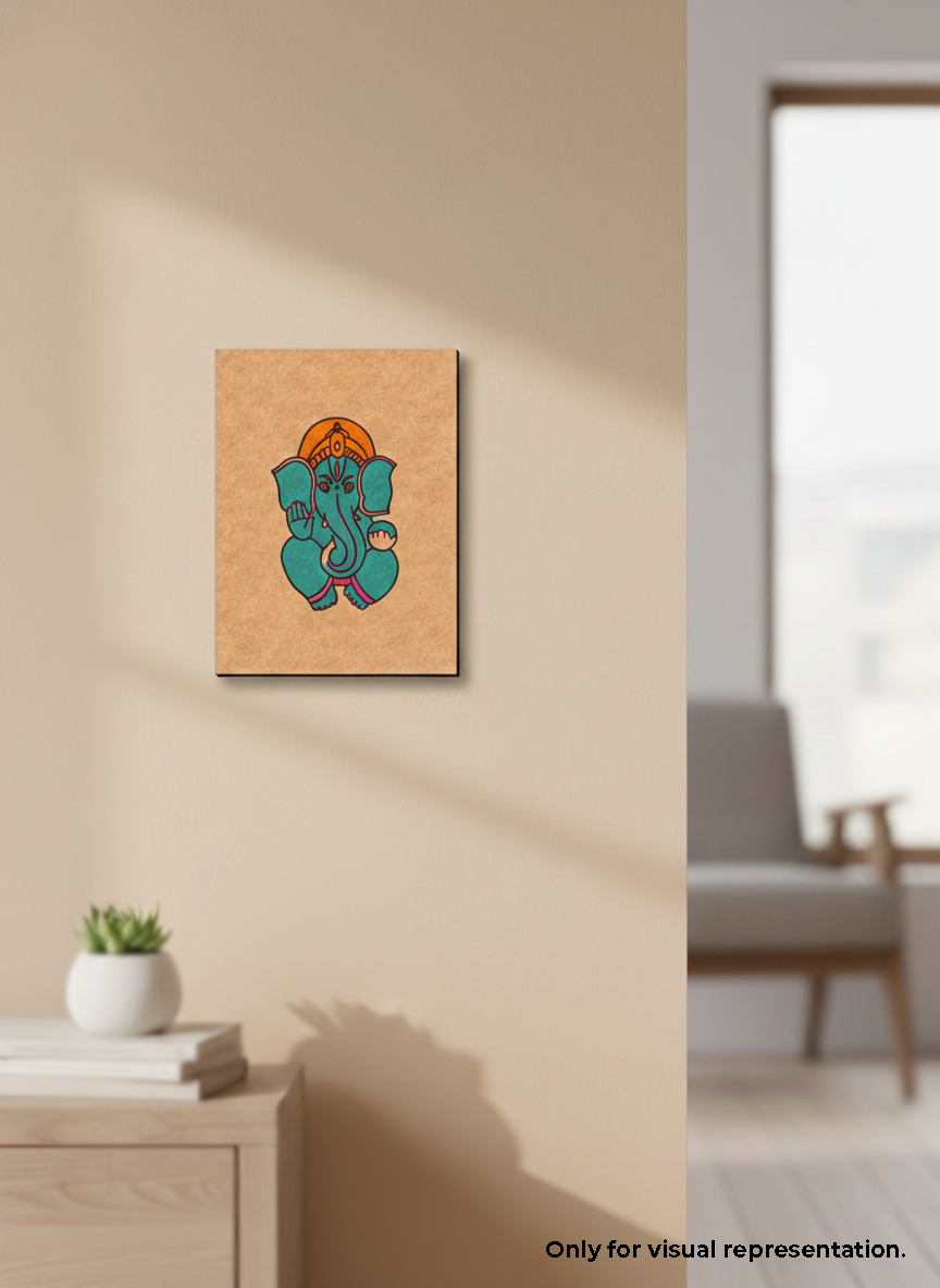 MDF DIY Canvas print of a colorful abstract design on a beige wall in a room with a window and furniture.