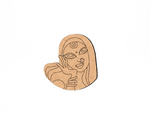 MDF DIY  cutout of a stylized face with long hair on a white background