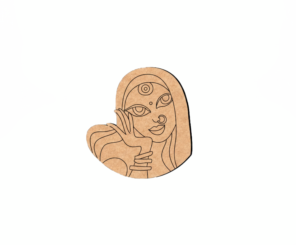 MDF DIY  cutout of a stylized face with long hair on a white background