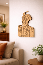  MDF DIY  wall art of a man with a turban in a living room setting.