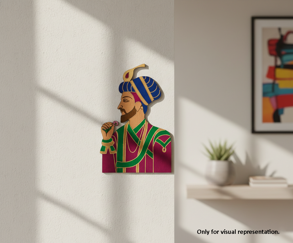 Decorative MDF DIY wall art of a man in traditional attire on a white wall.