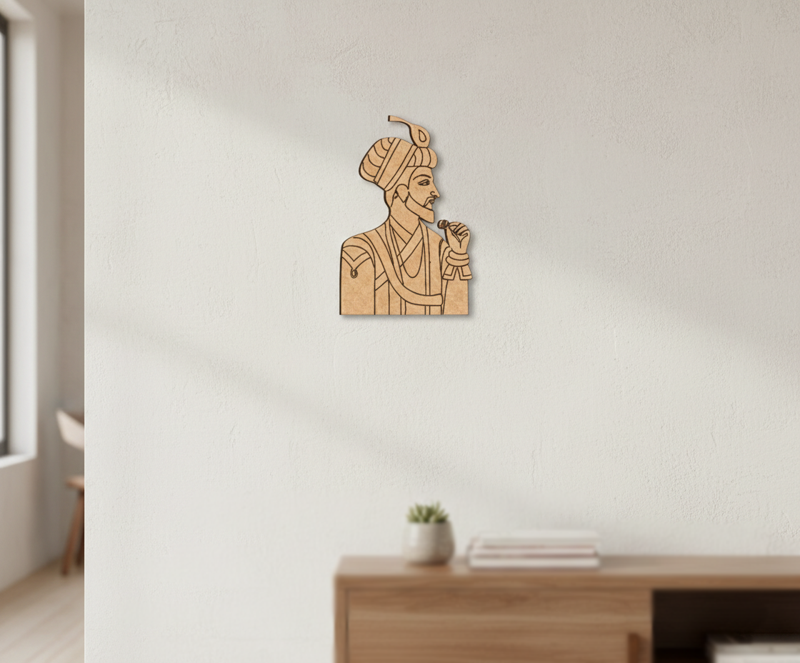 DIY MDF  wall art of a man with a turban on a white wall.