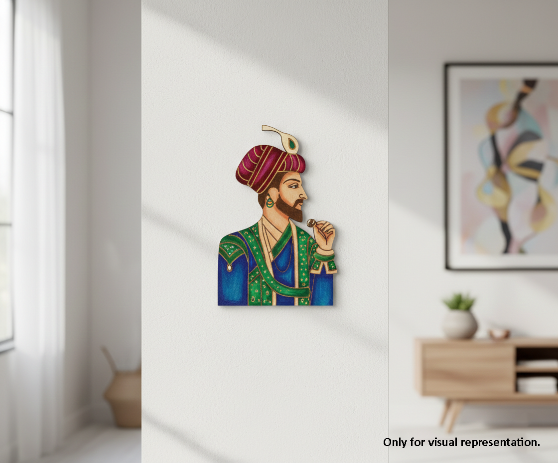 Decorative DIY MDF  wall art of a man in traditional attire on a white wall.