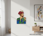 Decorative DIY MDF  wall art of a man in traditional attire on a white wall.