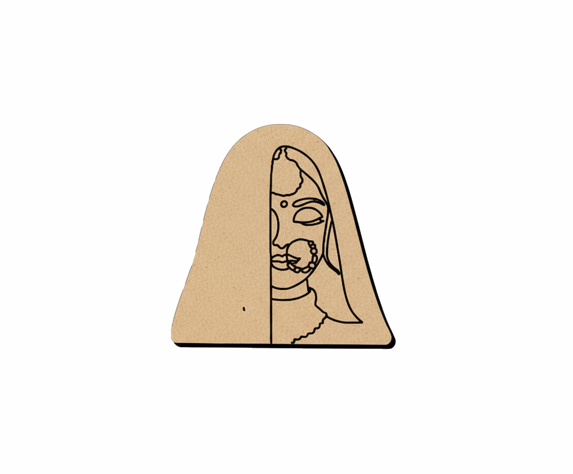 MDF DIY  cutout of a face with long hair on a white background