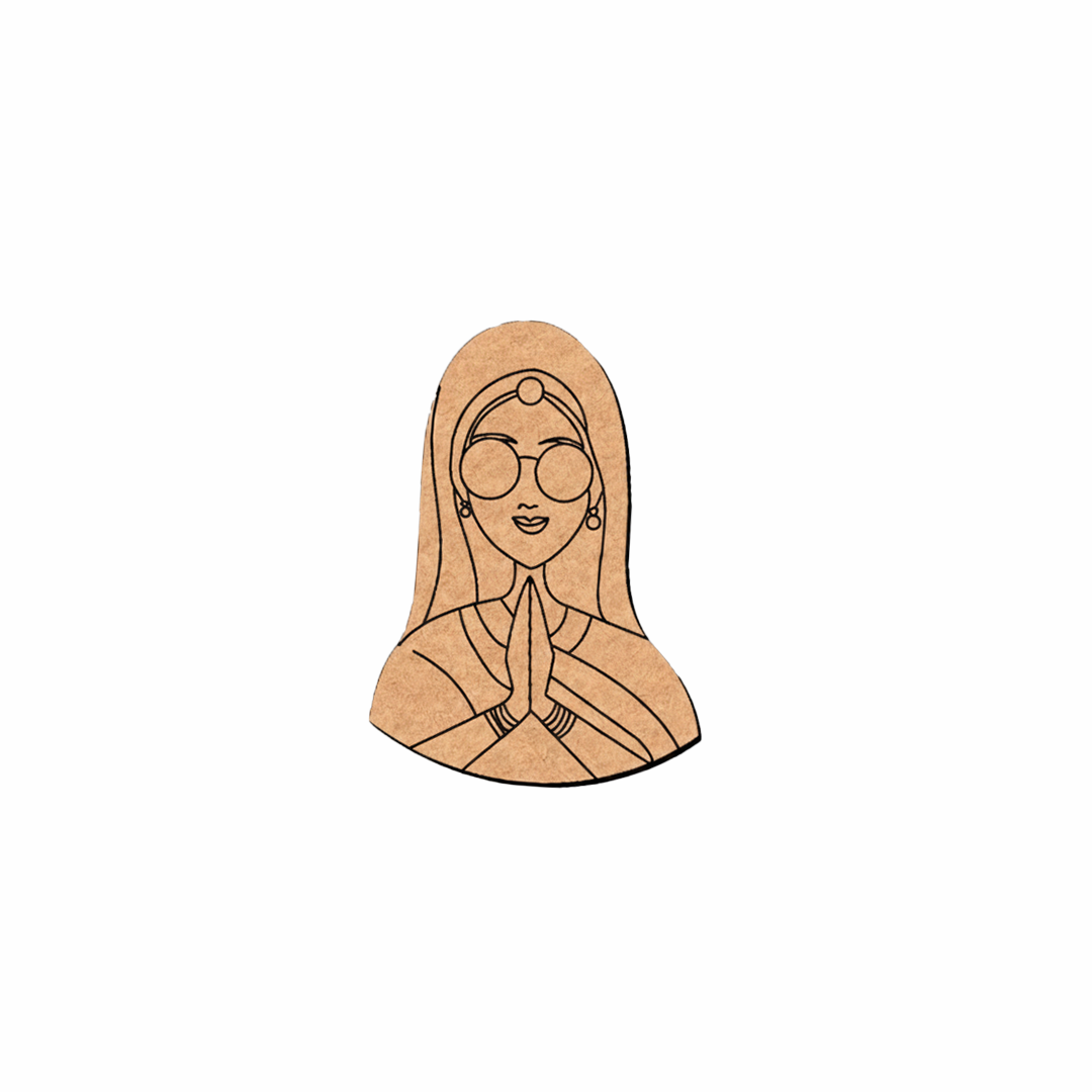 MDF DIY wall art  of a woman with glasses and a headscarf on a white background