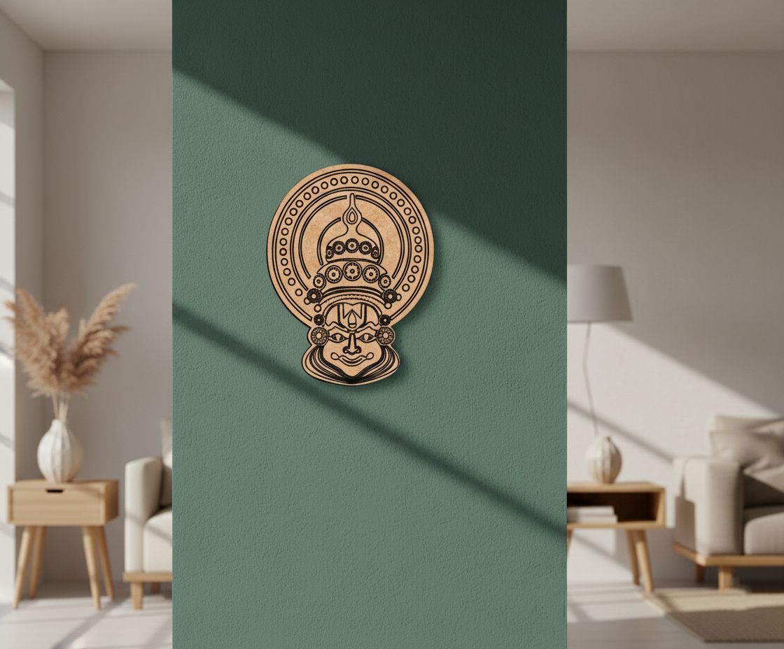 Decorative MDF DIY wall art on a green wall with a living room setting