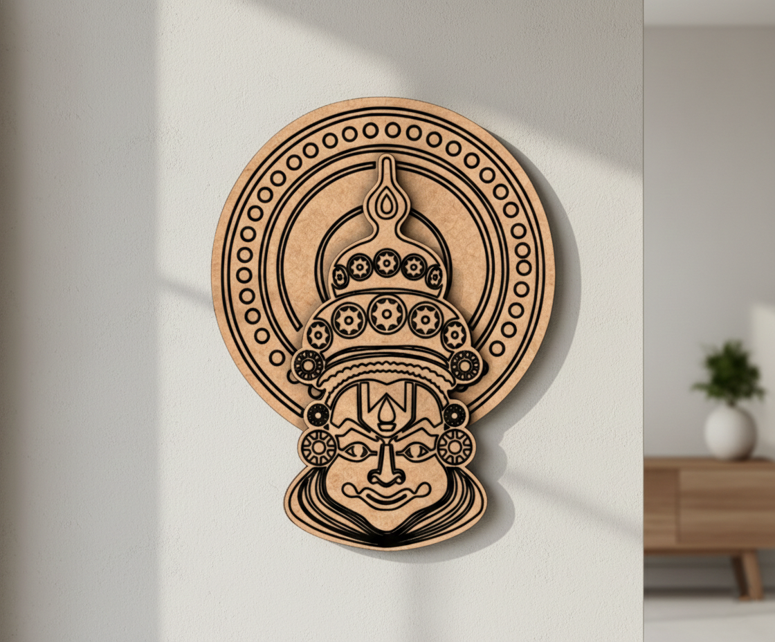 MDF DIY Kathakali Decorative wall art with intricate design on a plain wall
