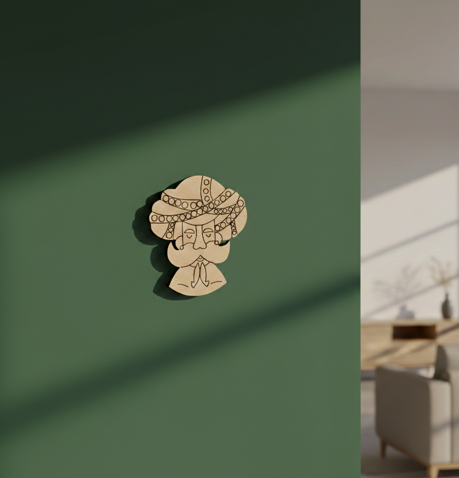 MDF DIY  decorative piece of a face with jewelry on a green surface