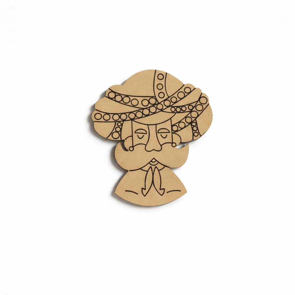 MDF DIY cutout with face design on a white background