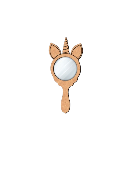 Plain MDF unicorn hand mirror DIY base with round mirror in center unpainted