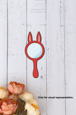 Bunny ears kids hand mirror decorated in red with fitted mirror
