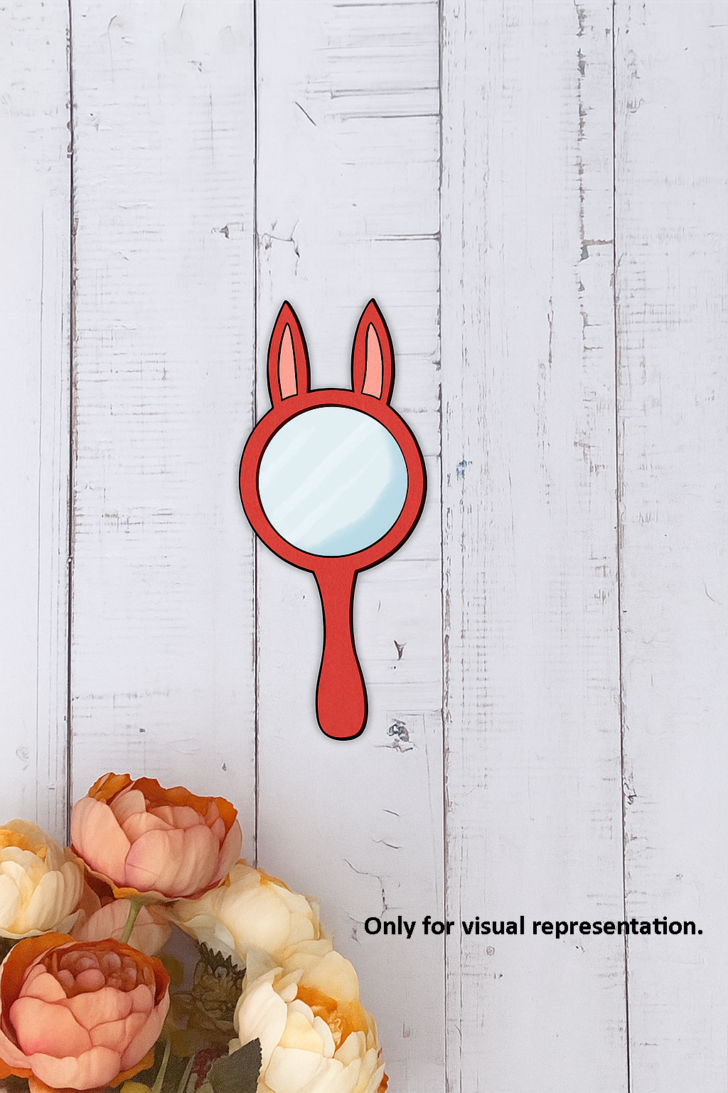 Bunny ears kids hand mirror decorated in red with fitted mirror