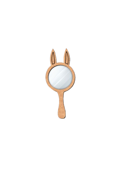 Plain MDF bunny ears DIY hand mirror base with round unpainted mirror