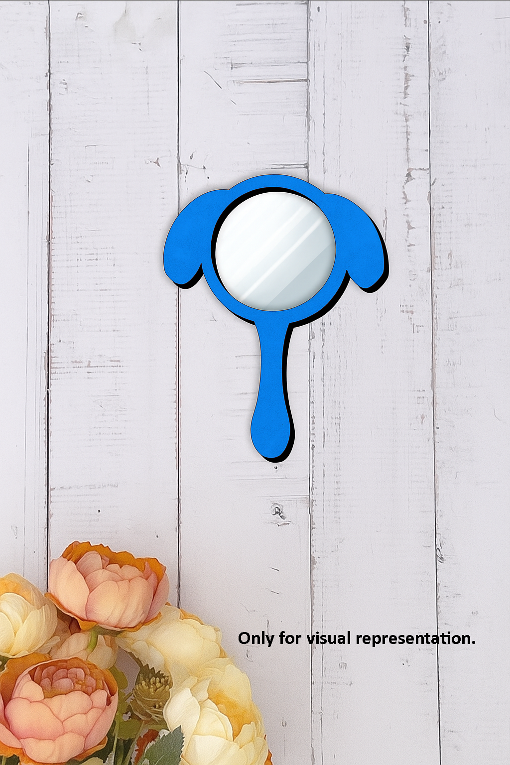 Puppy ears kids hand mirror decorated in blue with fitted mirror