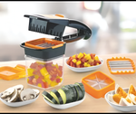 The fruits being shown sliced in various shapes