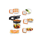 Multifunctional kitchen tool with various attachments on a white background
