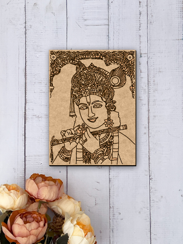 Lord Krishna playing flute MDF board for DIY painting