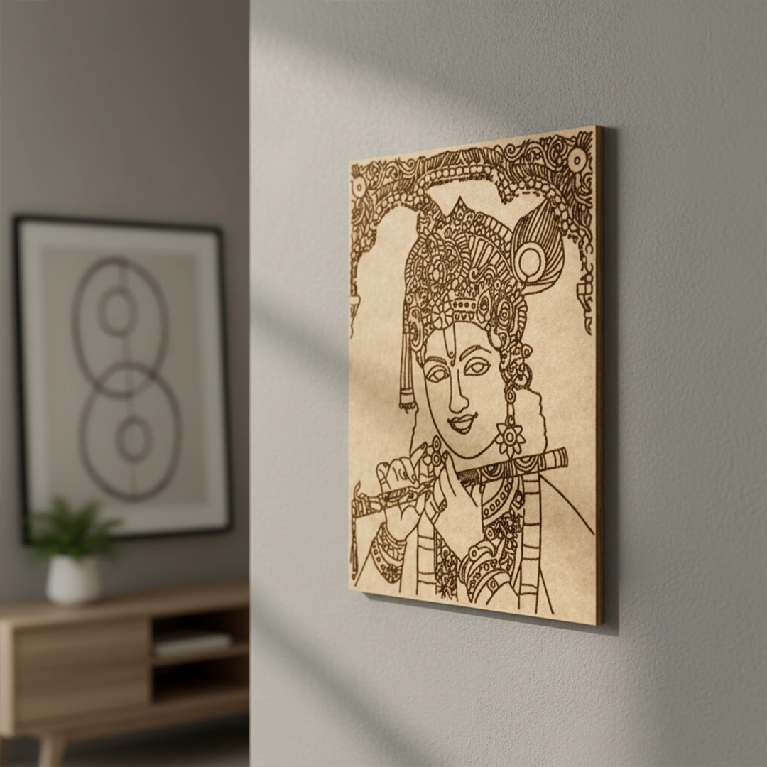 Lord Krishna playing flute MDF board for DIY painting hanging on wall