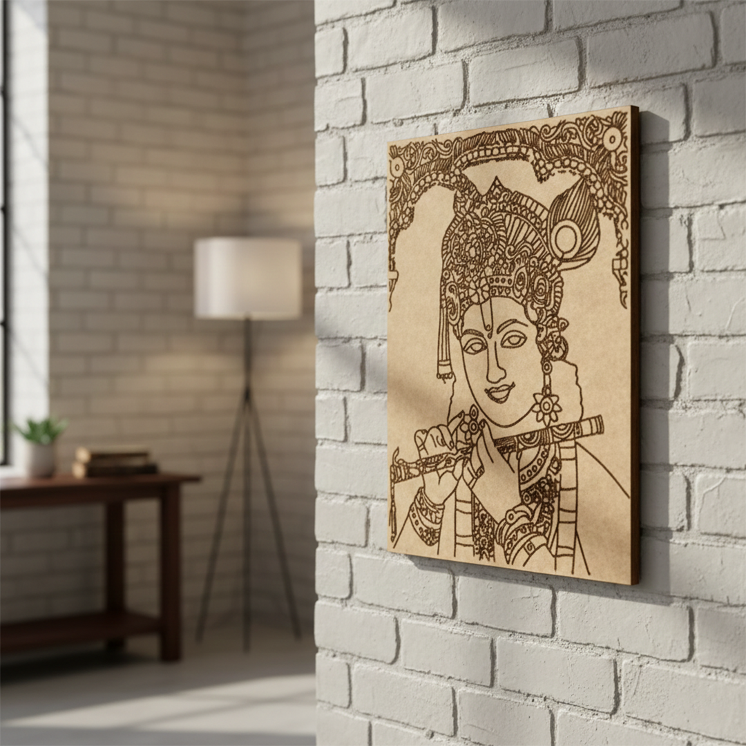 Lord Krishna playing flute MDF board for DIY painting hanging on wall