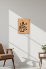 MDF DIY wall art with a  design of a person playing a stringed instrument, placed on a white wall.